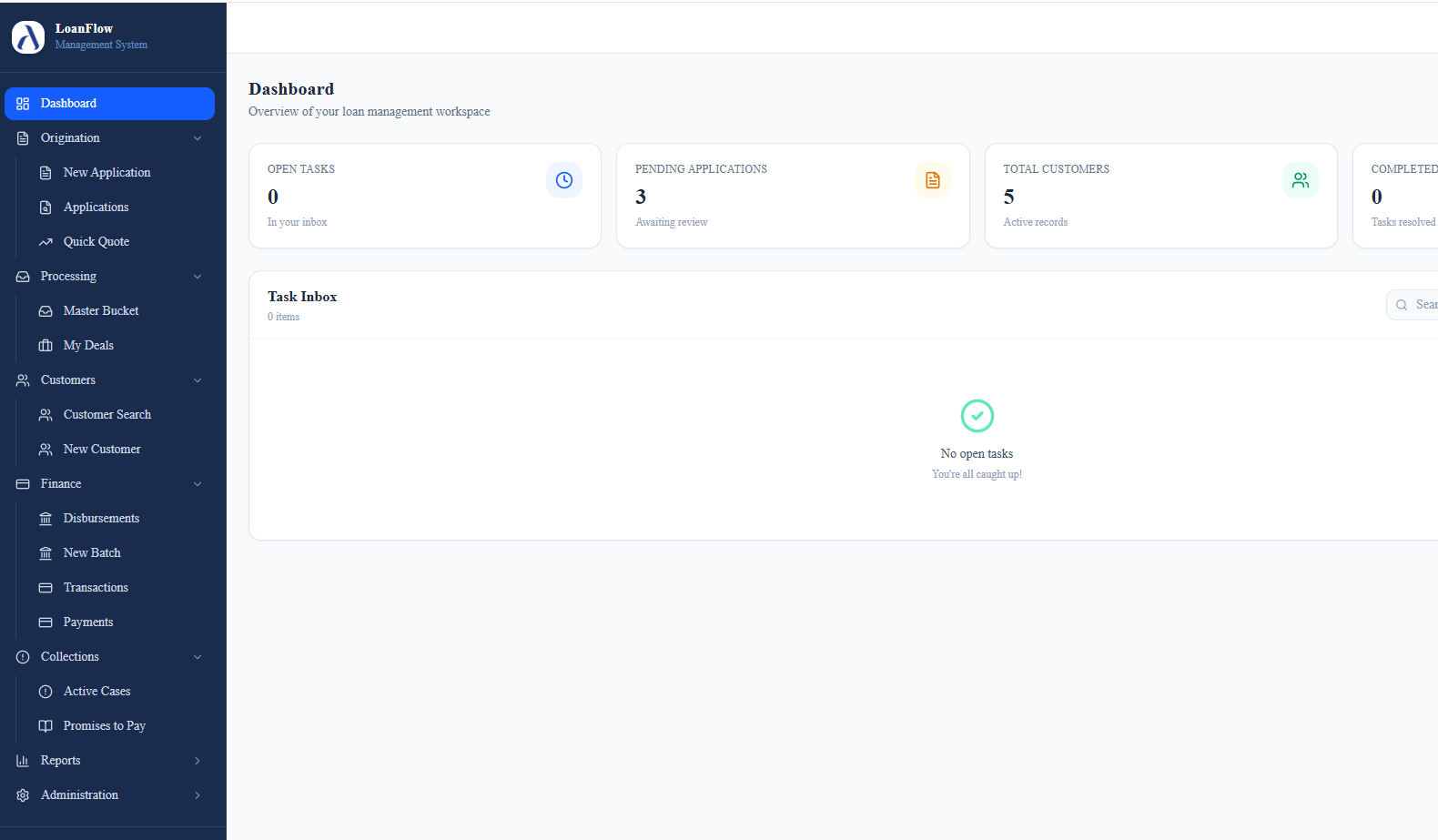 LoanFlow dashboard
