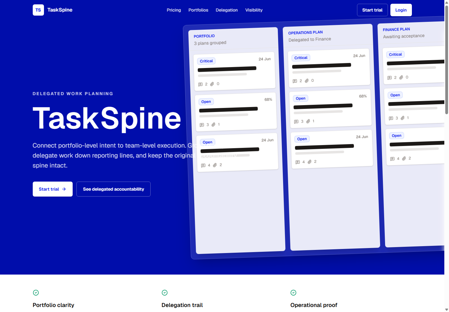 TaskSpine delegated work planning interface